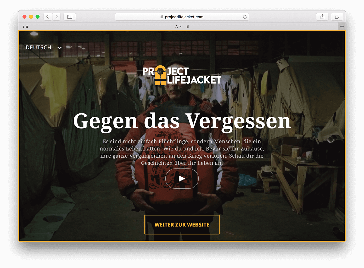 Startbildschirm der Website ProjectLifeJacket.com